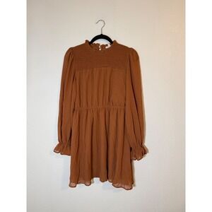 Blu Pepper Rust Orange Gold Sparkle Midi Dress Boho Cottagecore Size L